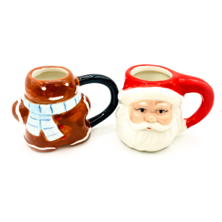 Schnapsglas aus Keramik Weihnachtsmann für Weihnachtsmarkt, Weihnachtsfeier, Party Schnapsgläser, 2 Stück (weiße Bänder)